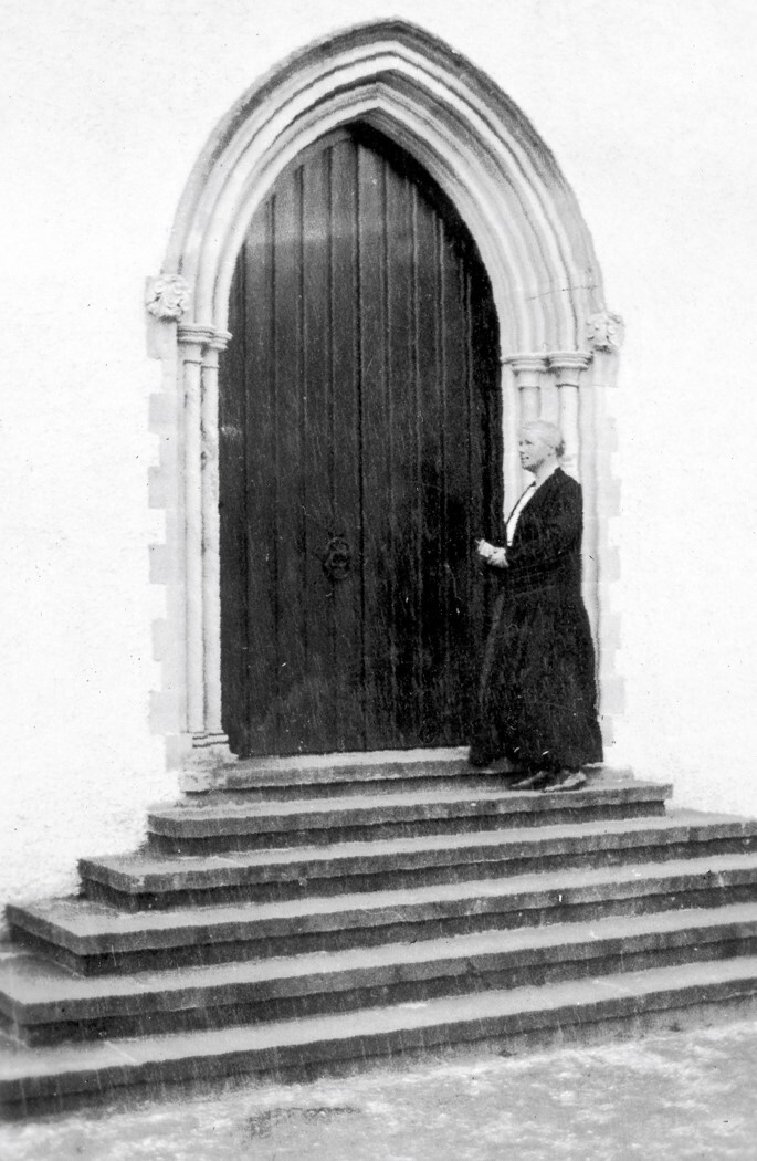 Miss Pulling Outside Chapel